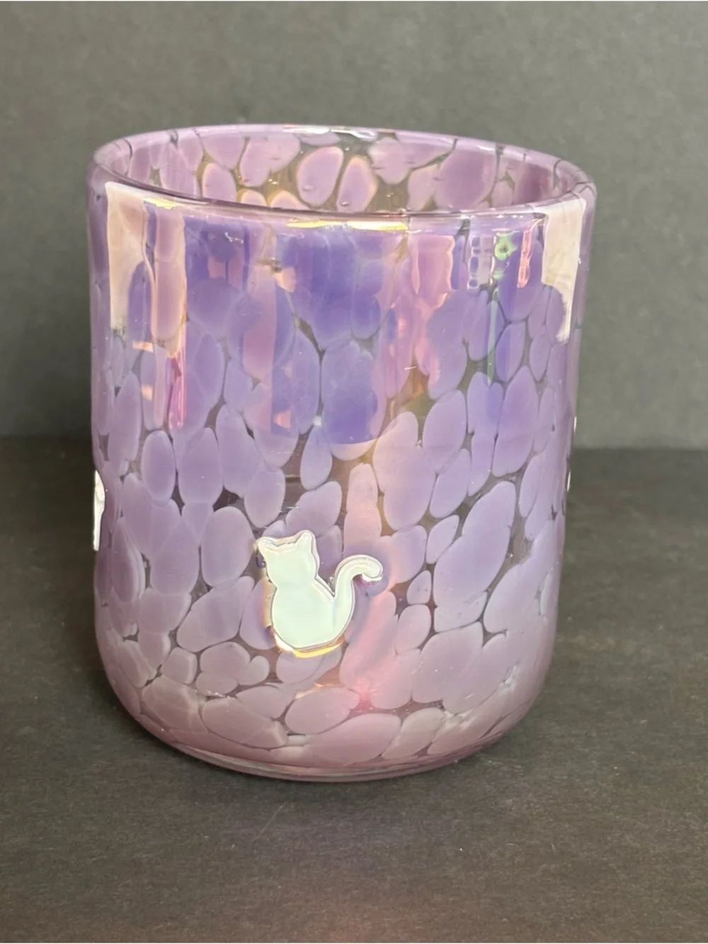 Anthropologie Icon Juice Glass Marquee Luster Cat Purple White 17 Oz Limited New